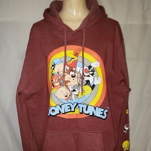 Looney Tunes Hoodie Brown Graphic Print  Sweatshirt Unisex Size XL